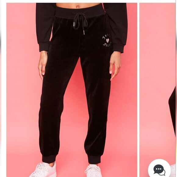 Like New Black Rhinestone Juicy Couture Velour Velvet Y2K Inspired Joggers Pants - Picture 2 of 13